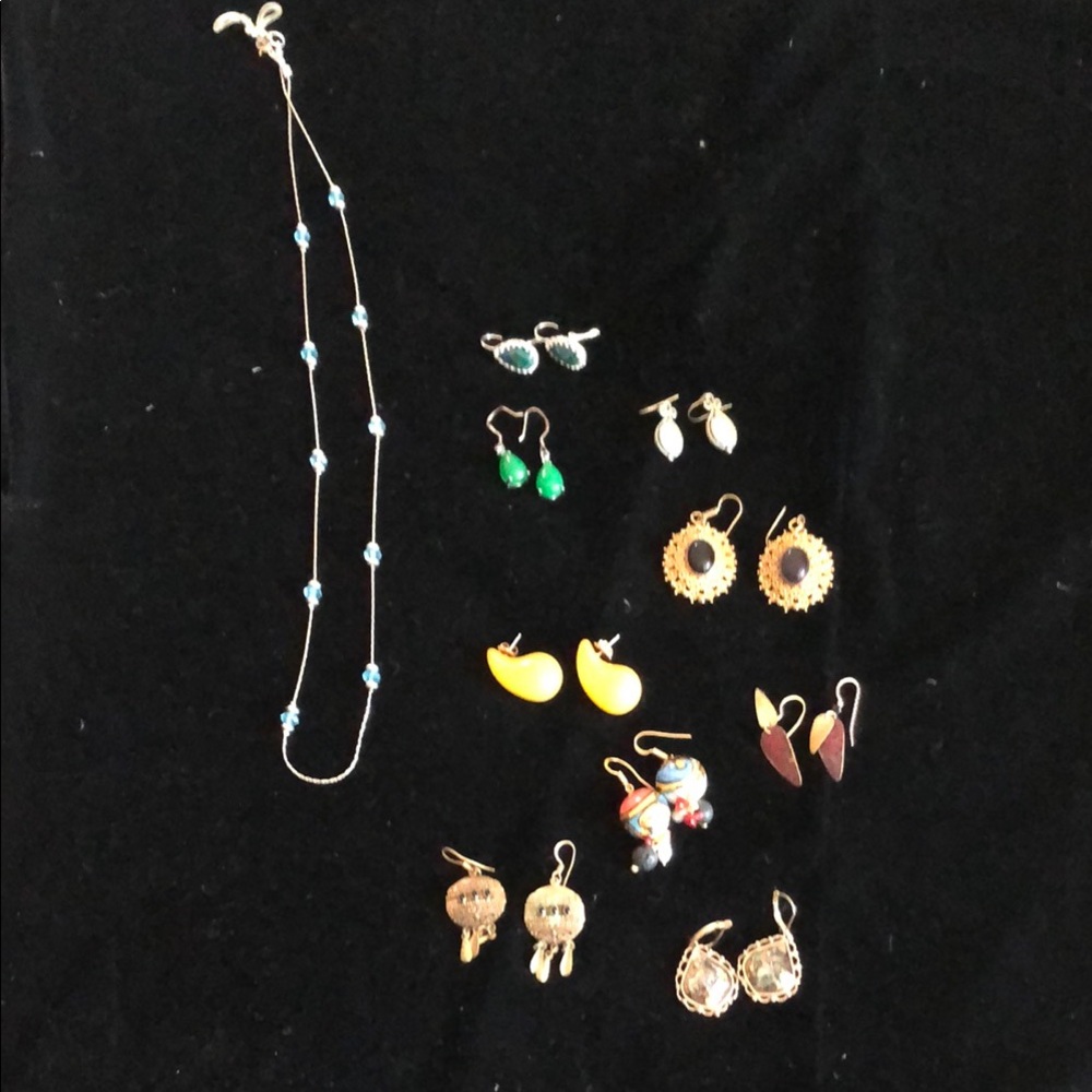 Assorted Women’s Earrings and Necklace Set in Blue, Green, Yellow and Gold